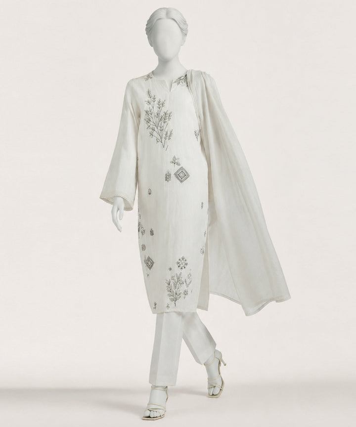 Dobby White Stitched Suit - J. Junaid Jamshed