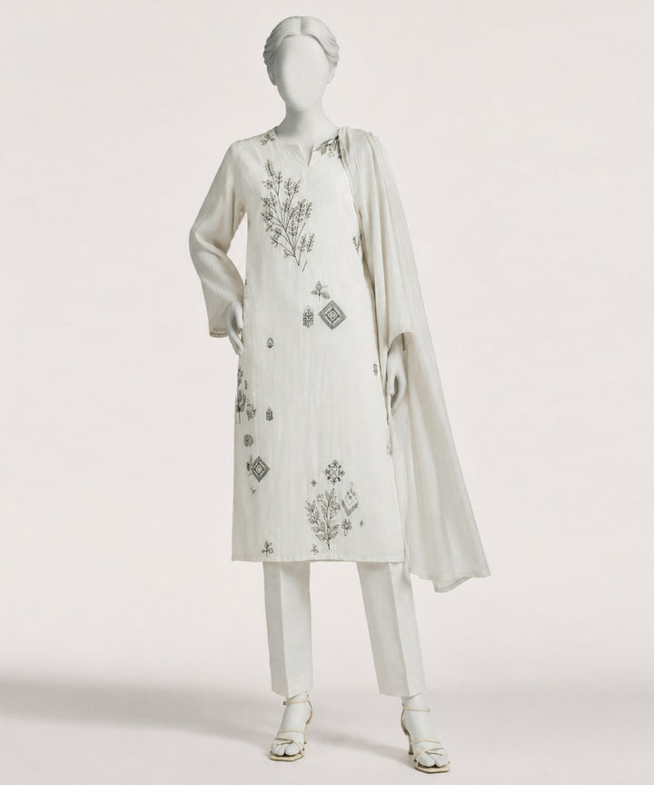 Dobby White Stitched Suit - J. Junaid Jamshed