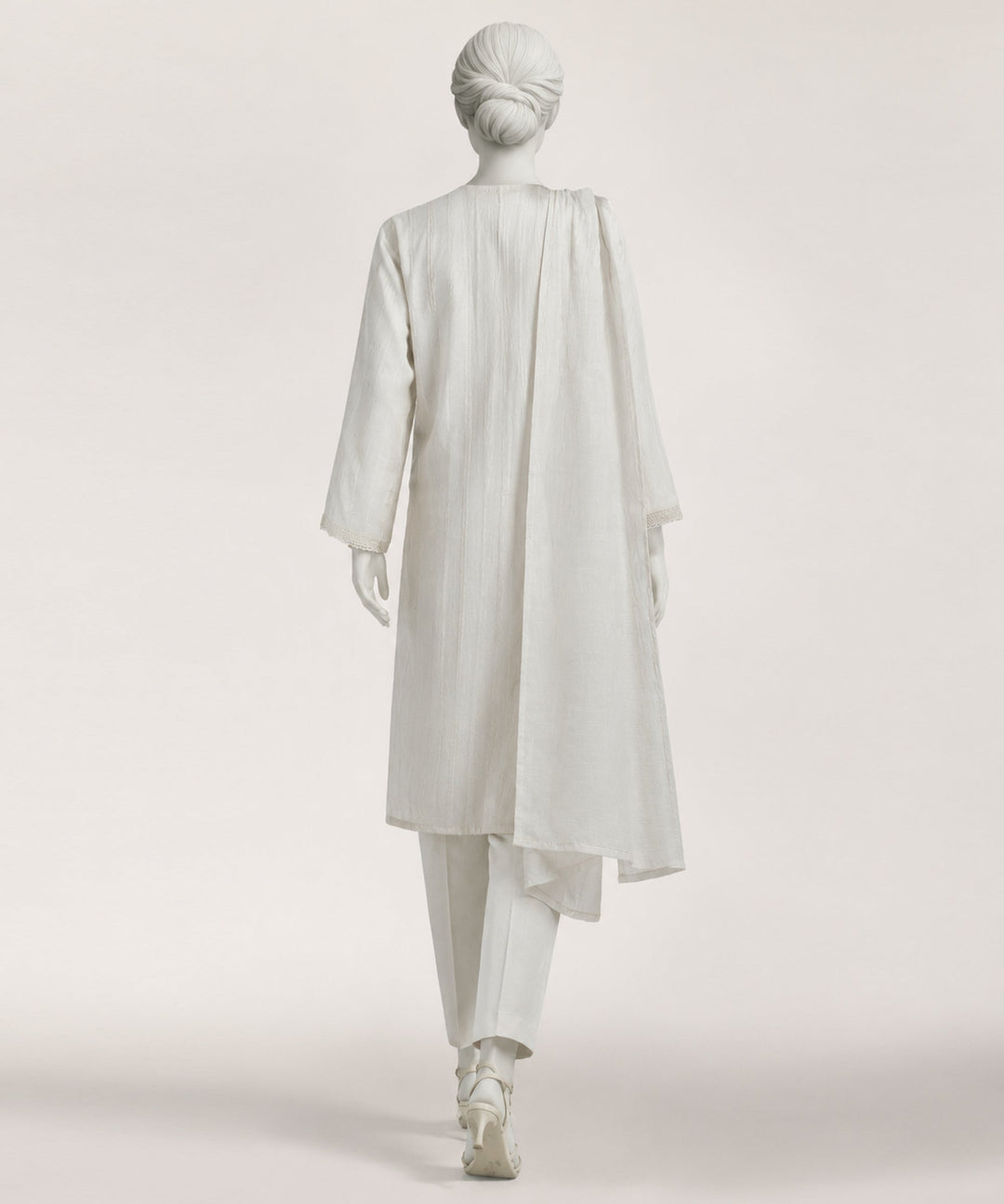 Dobby White Stitched Suit - J. Junaid Jamshed