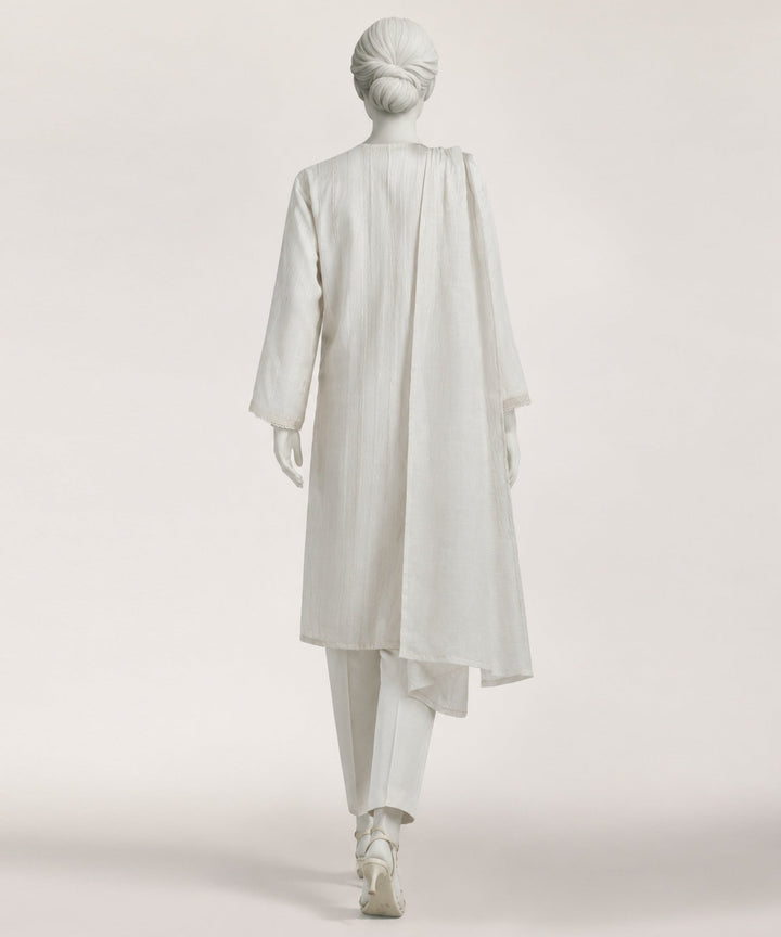 Dobby White Stitched Suit - J. Junaid Jamshed