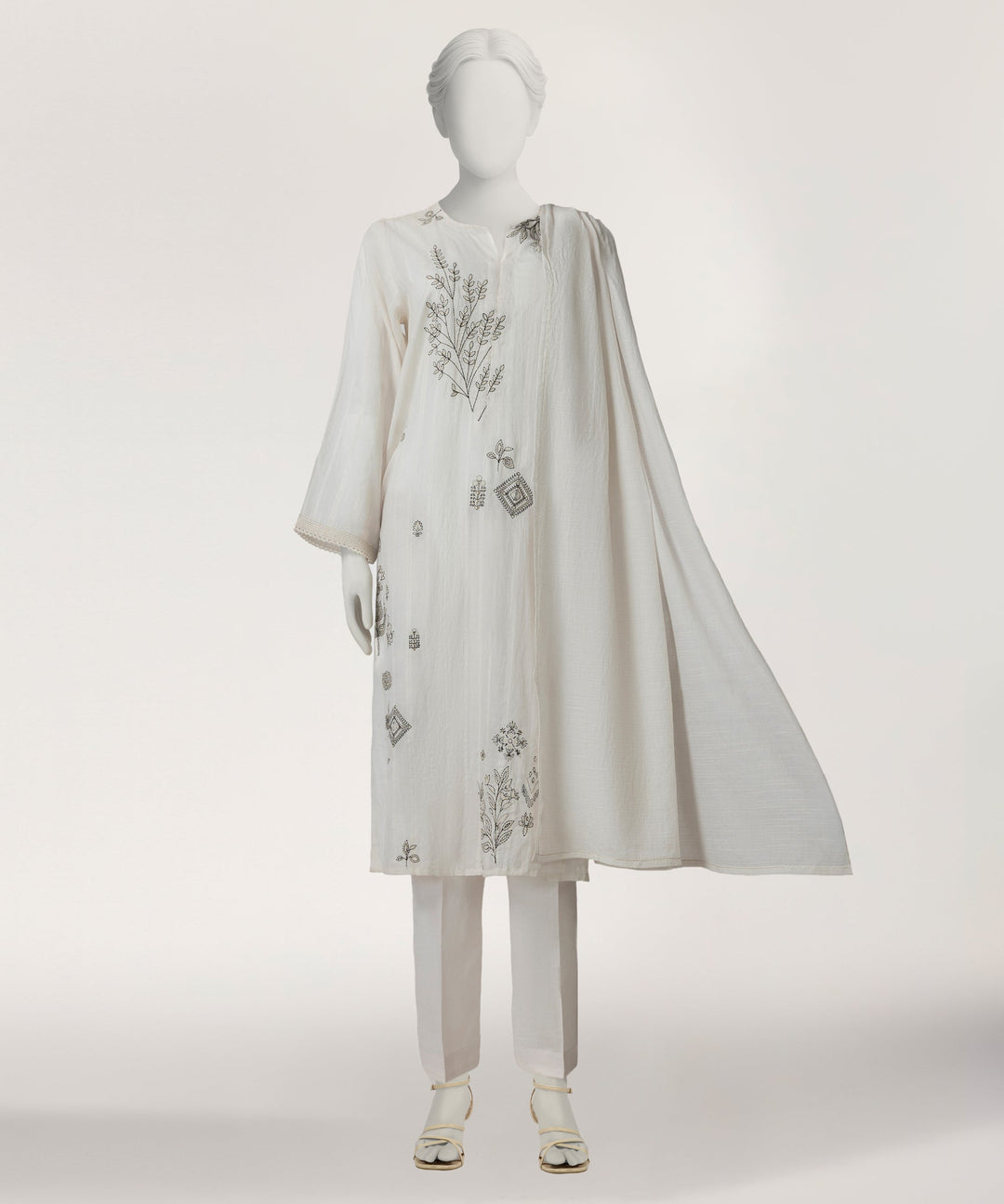 Dobby White Stitched Suit - J. Junaid Jamshed
