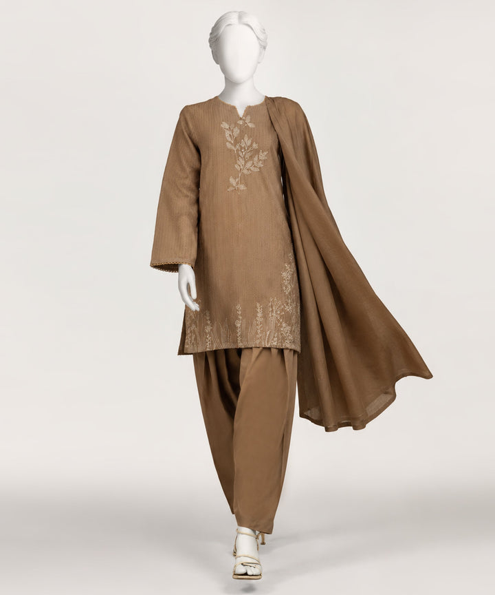 Dobby Brown Stitched Suit - J. Junaid Jamshed