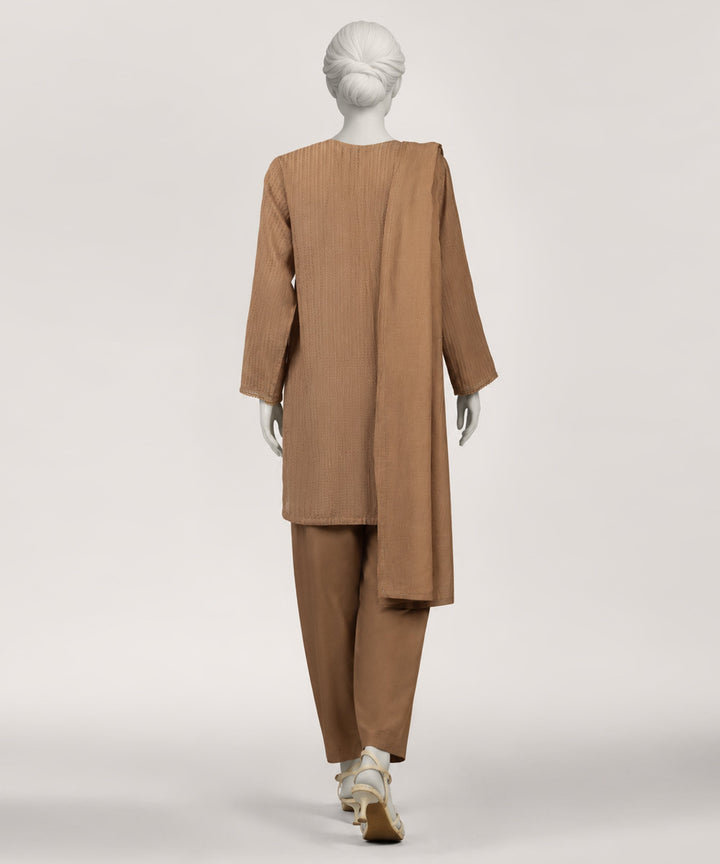 Dobby Brown Stitched Suit - J. Junaid Jamshed