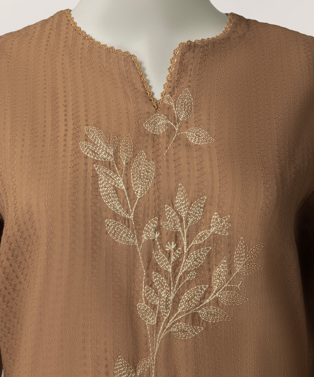 Dobby Brown Stitched Suit - J. Junaid Jamshed