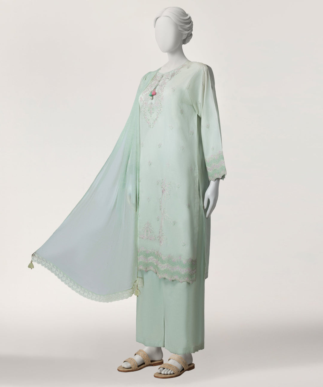 Lawn Green Stitched Suit - J. Junaid Jamshed