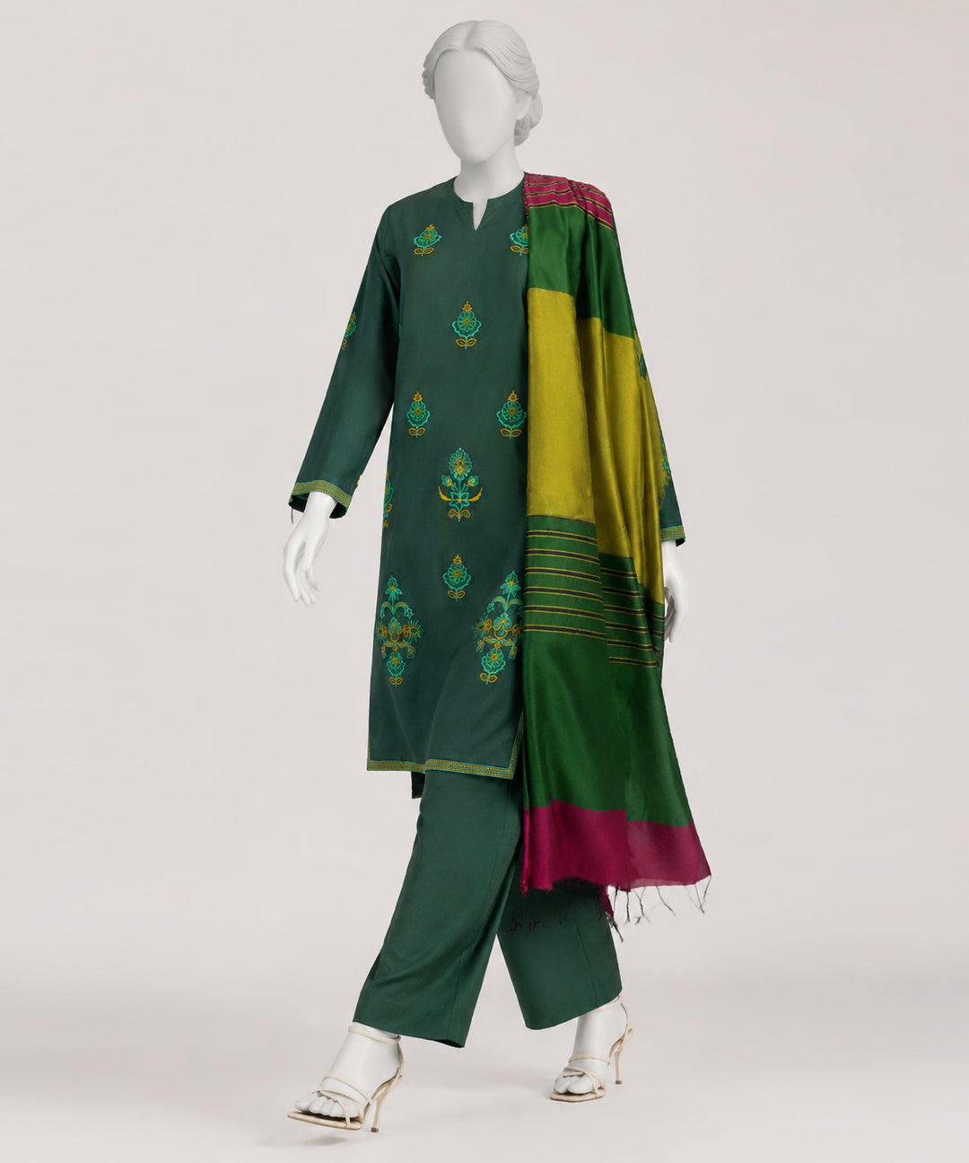 Jacquard Green Stitched Suit - J. Junaid Jamshed