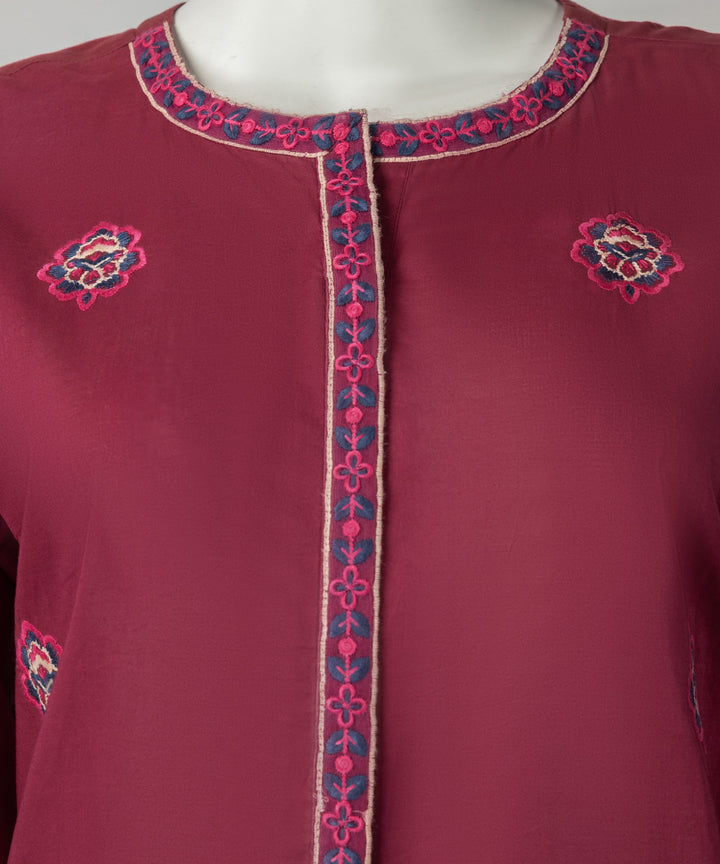 Jacquard Magenta Stitched Suit - J. Junaid Jamshed