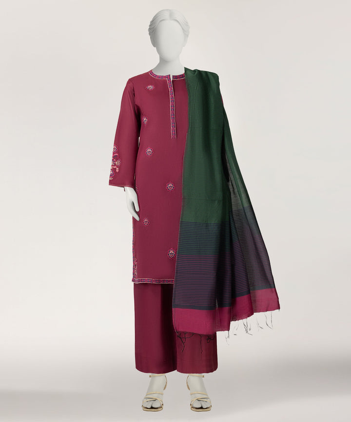 Jacquard Magenta Stitched Suit - J. Junaid Jamshed