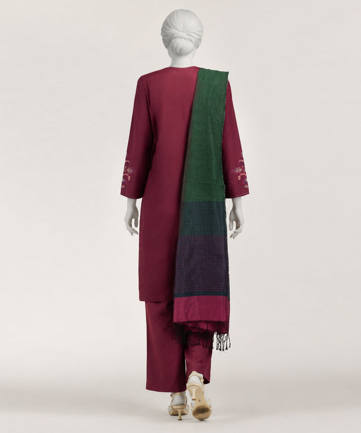 Jacquard Magenta Stitched Suit - J. Junaid Jamshed