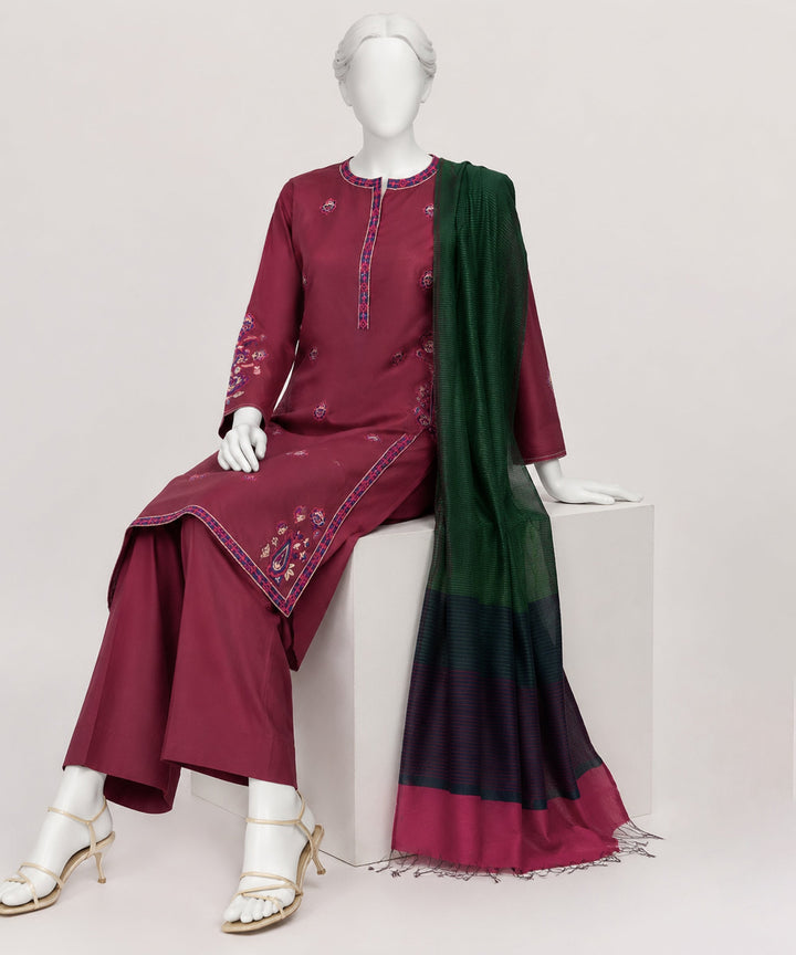 Jacquard Magenta Stitched Suit - J. Junaid Jamshed