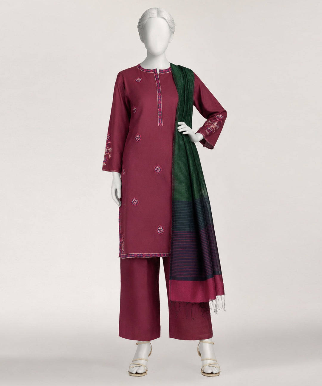 Jacquard Magenta Stitched Suit - J. Junaid Jamshed