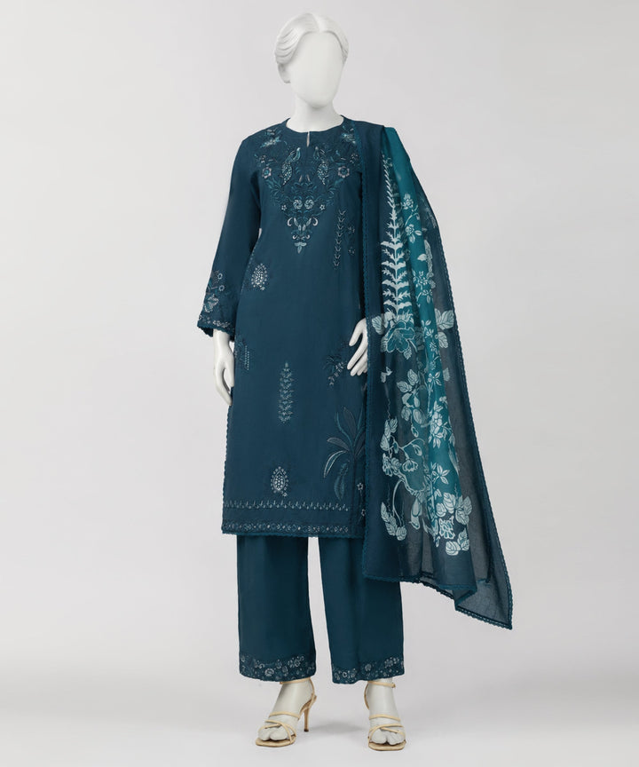 Lawn Blue Stitched Suit - J. Junaid Jamshed