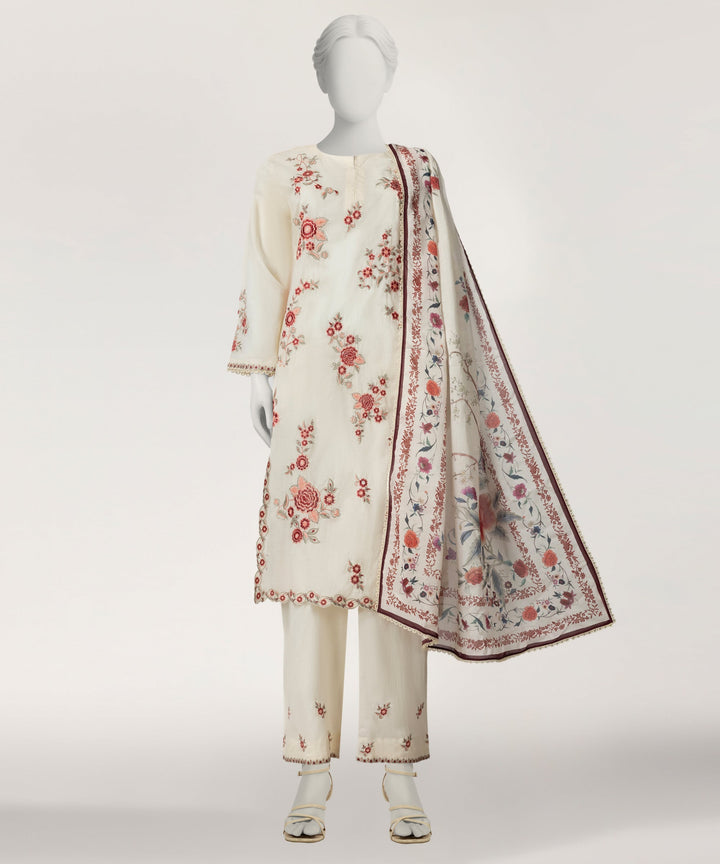 Lawn White Stitched Suit - J. Junaid Jamshed
