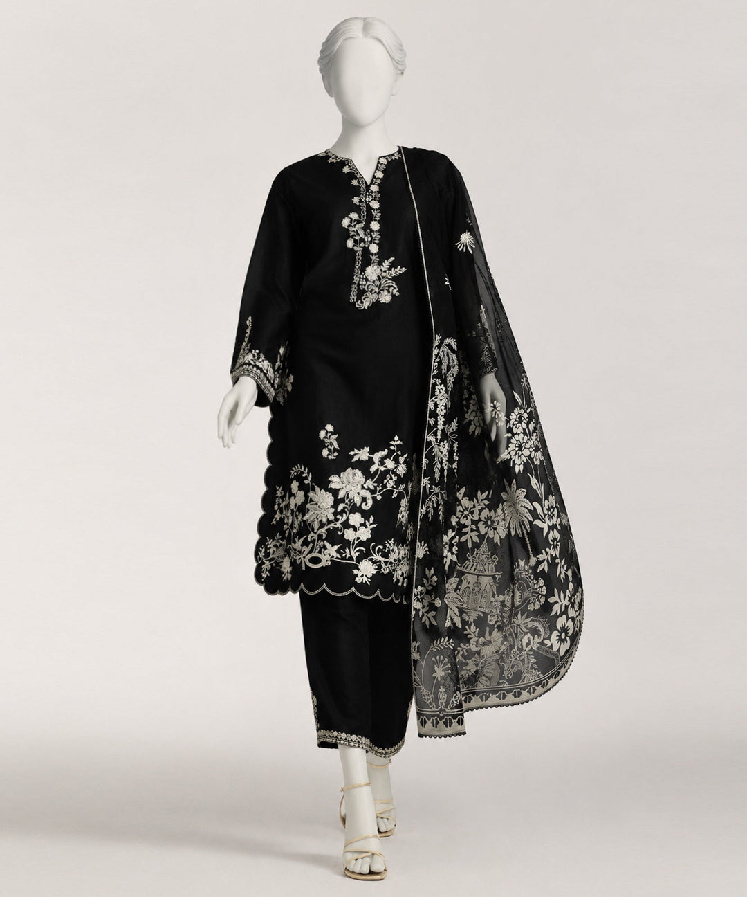 Lawn Black Stitched Suit - J. Junaid Jamshed