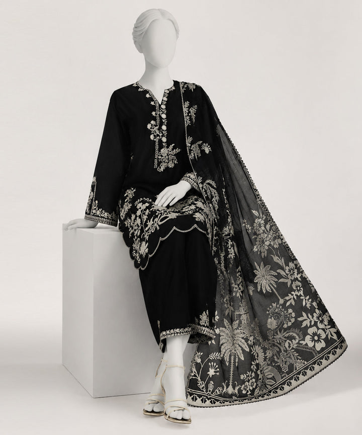 Lawn Black Stitched Suit - J. Junaid Jamshed