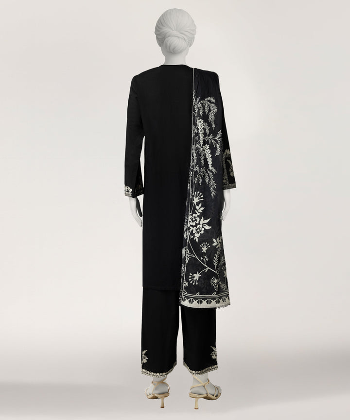 Lawn Black Stitched Suit - J. Junaid Jamshed