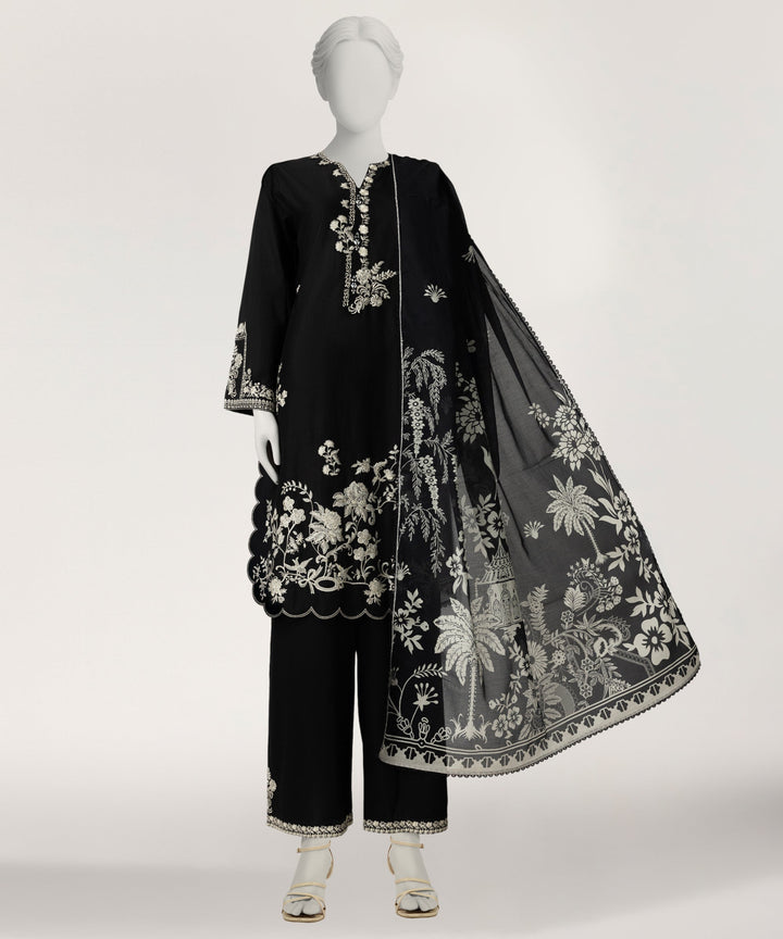 Lawn Black Stitched Suit - J. Junaid Jamshed