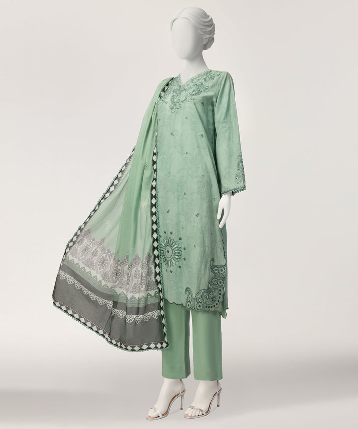 Jacquard Green Stitched Suit - J. Junaid Jamshed
