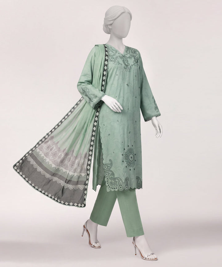 Jacquard Green Stitched Suit - J. Junaid Jamshed