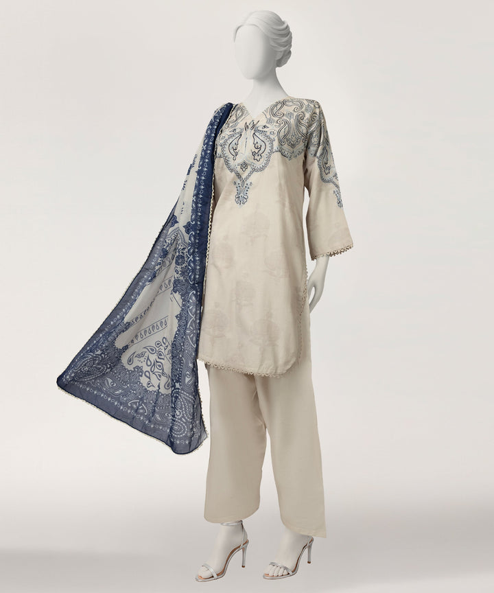 Dyed Jacquard Light Grey Stitched Suit - J. Junaid Jamshed