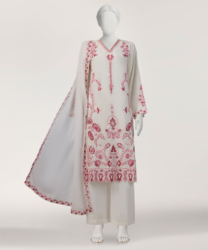 Lawn Off White Stitched Suit - J. Junaid Jamshed