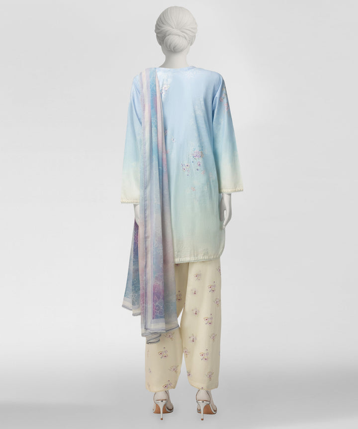 Slub Lawn Blue Stitched Suit - J. Junaid Jamshed