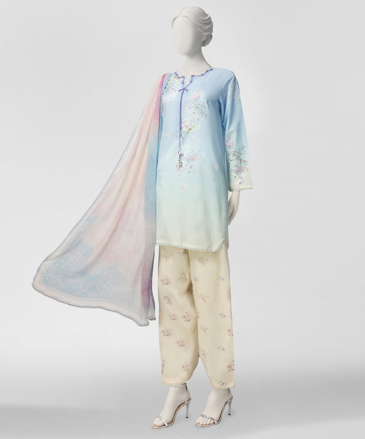 Slub Lawn Blue Stitched Suit - J. Junaid Jamshed