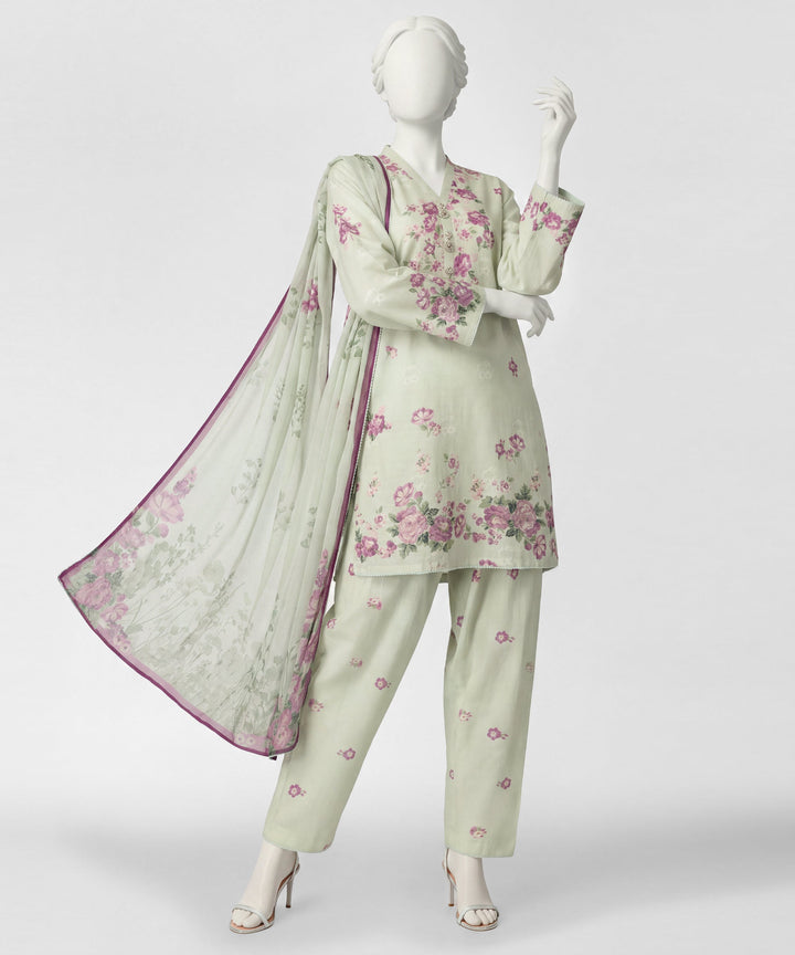 Lawn Light Green Stitched Suit - J. Junaid Jamshed