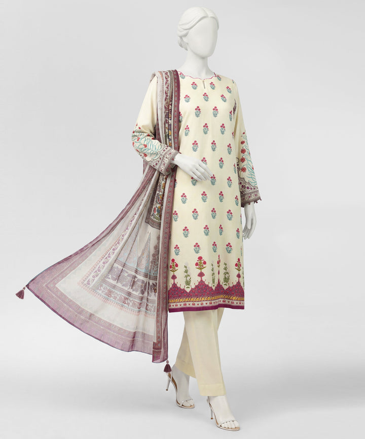 Cotton Viscose Karandi Off White Stitched Suit - J. Junaid Jamshed