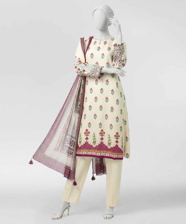 Cotton Viscose Karandi Off White Stitched Suit - J. Junaid Jamshed