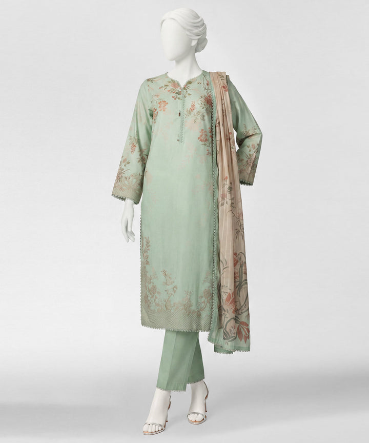 Dobby Light Green Stitched Suit - J. Junaid Jamshed