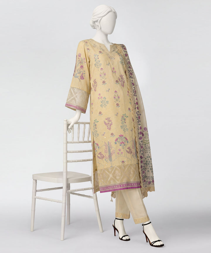 Cotton Viscose Light Yellow Stitched Suit - J. Junaid Jamshed