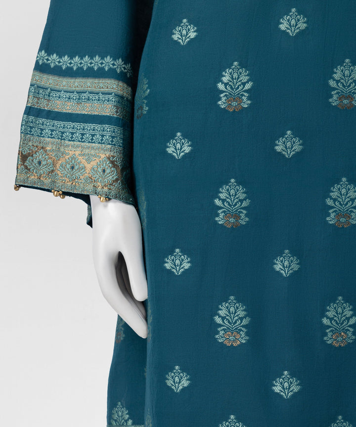 Jacquard Teal Stitched Suit - J. Junaid Jamshed