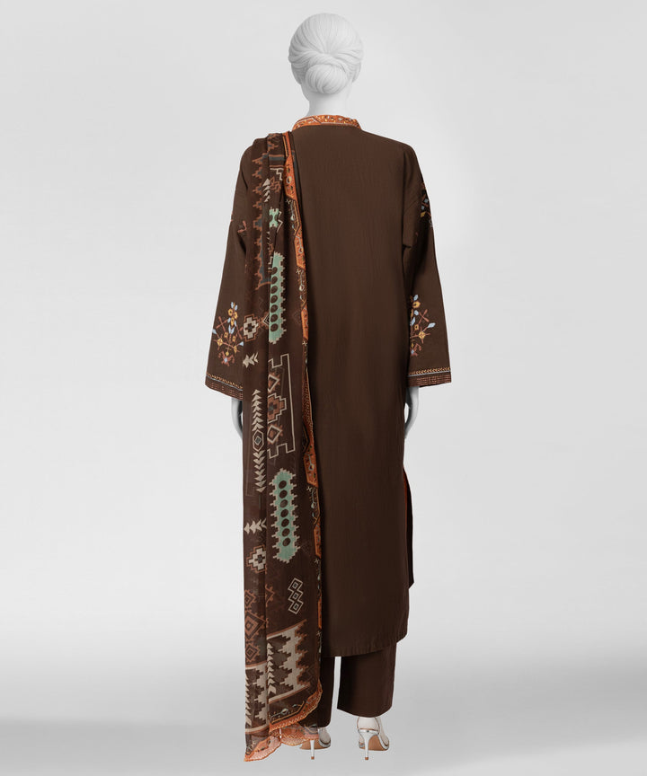 Lawn Brown Stitched Suit - J. Junaid Jamshed