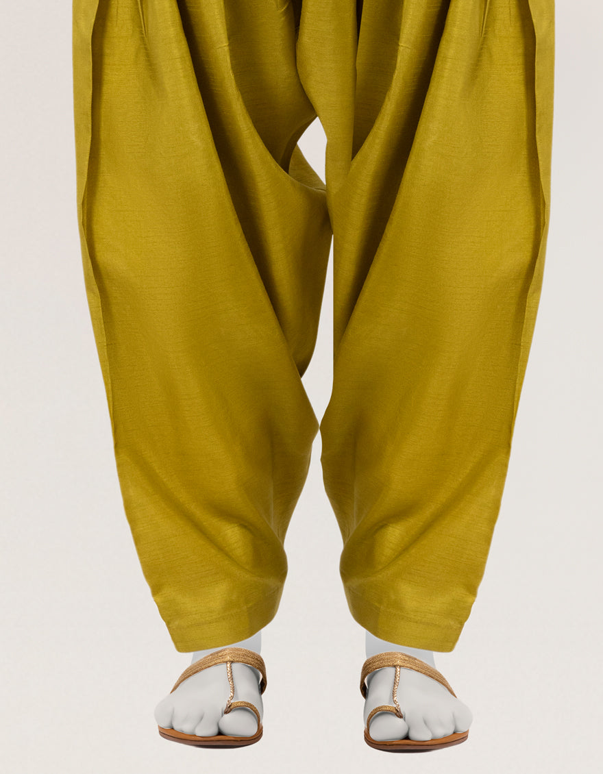 Raw Silk Green Shalwar - J. Junaid Jamshed