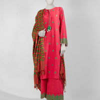 Khaddar Slub Red Unstitched Suit - J. Junaid Jamshed