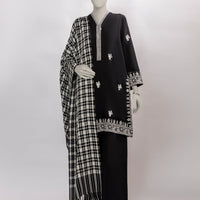 Khaddar Slub Black Unstitched Suit - J. Junaid Jamshed
