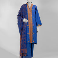 Khaddar Slub Blue Unstitched Suit - J. Junaid Jamshed