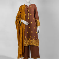 Khaddar Slub Brown Unstitched Suit - J. Junaid Jamshed