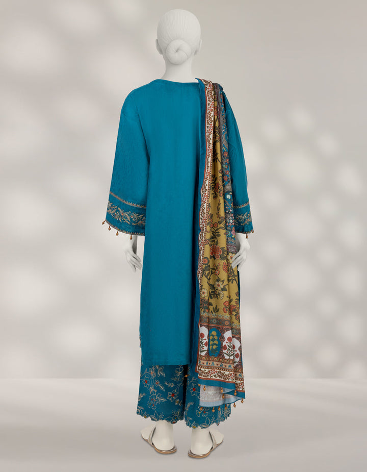 Dobby Blue Unstitched Suit - J. Junaid Jamshed