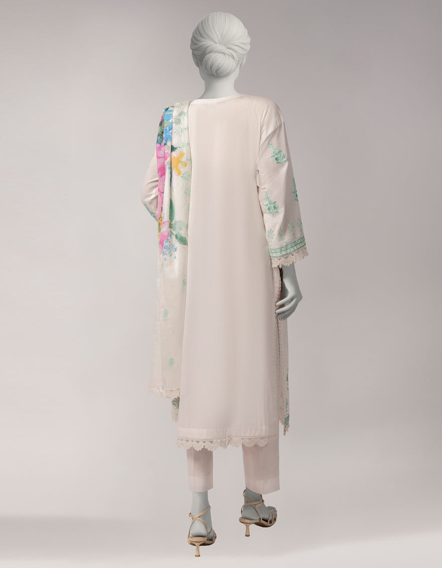 Dobby White Unstitched Suit - J. Junaid Jamshed