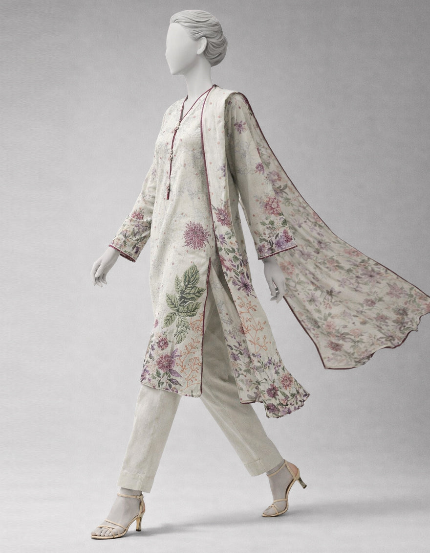 Lawn Multicolor Unstitched Suit - J. Junaid Jamshed