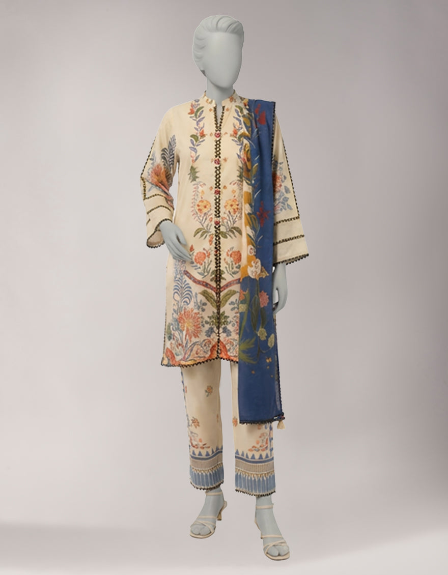 Lawn Multicolor Unstitched Suit - J. Junaid Jamshed
