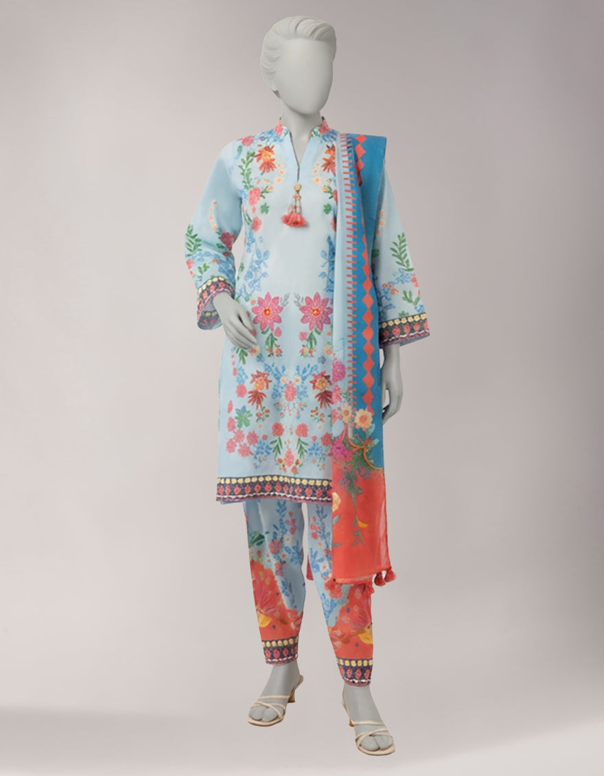 Lawn Multicolor Unstitched Suit - J. Junaid Jamshed