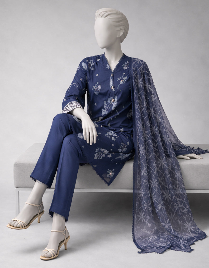Lawn Multicolor Unstitched Suit - J. Junaid Jamshed