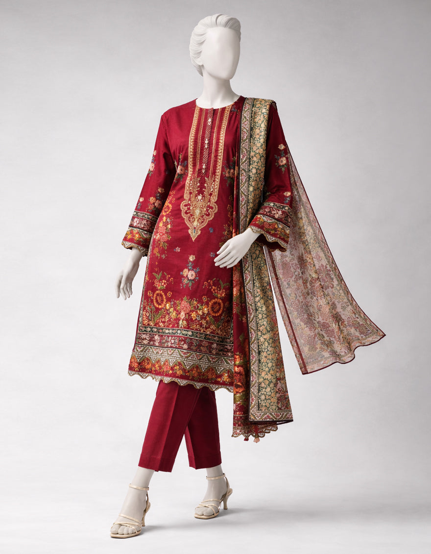 Lawn Multicolor Unstitched Suit - J. Junaid Jamshed