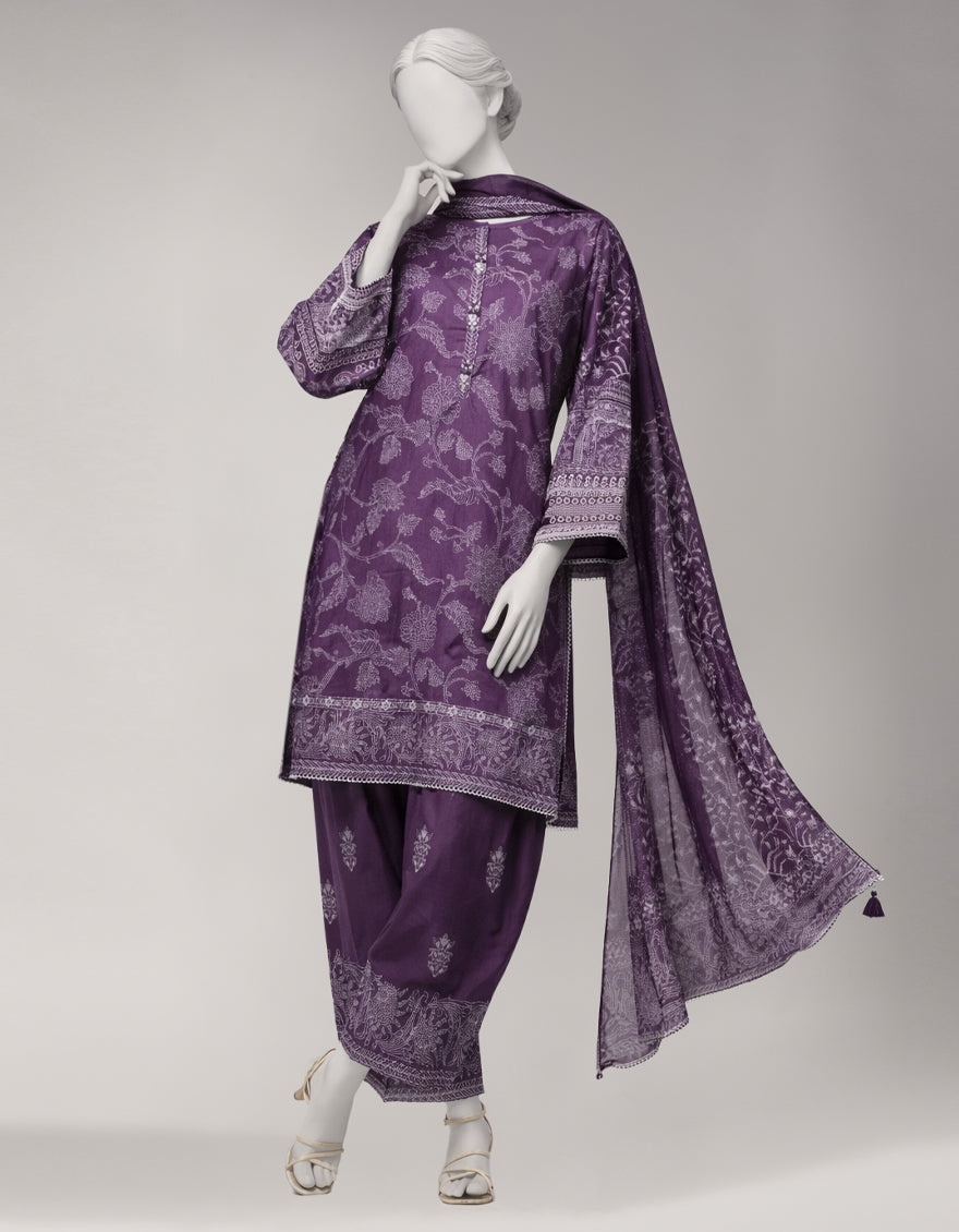 Lawn Purple Unstitched Suit - J. Junaid Jamshed