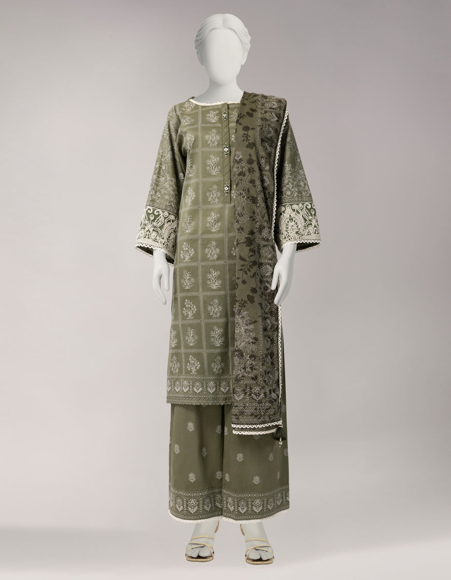 Lawn Green Unstitched Suit - J. Junaid Jamshed