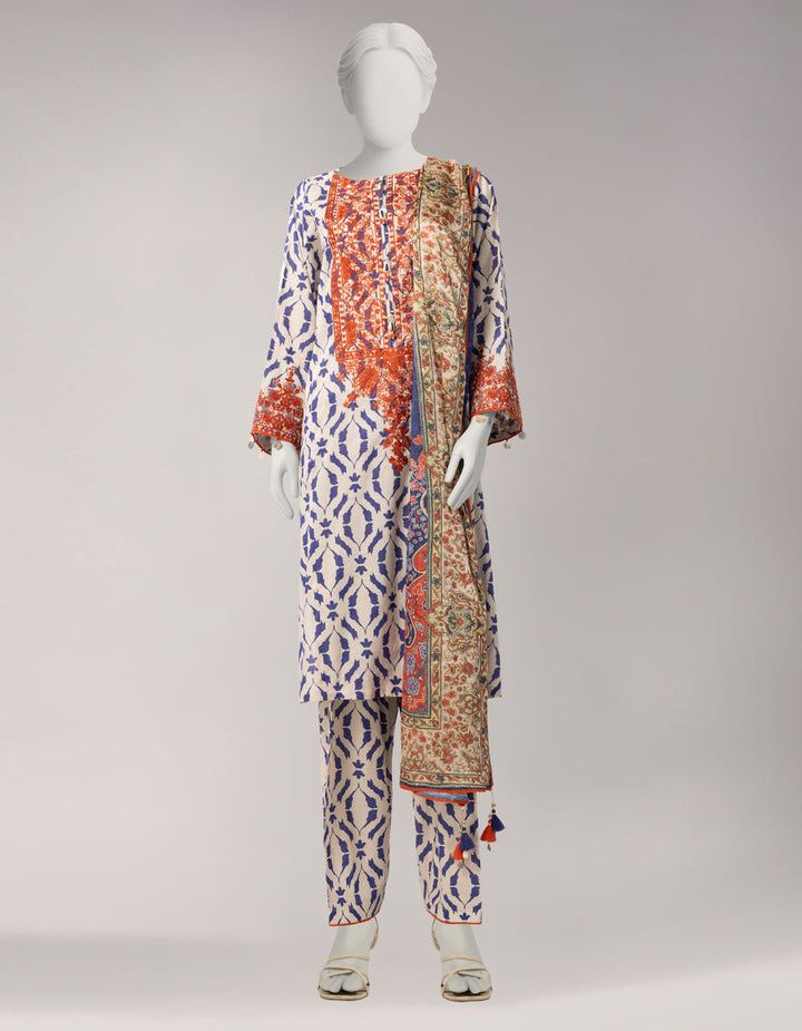 Lawn Multicolor Unstitched Suit - J. Junaid Jamshed