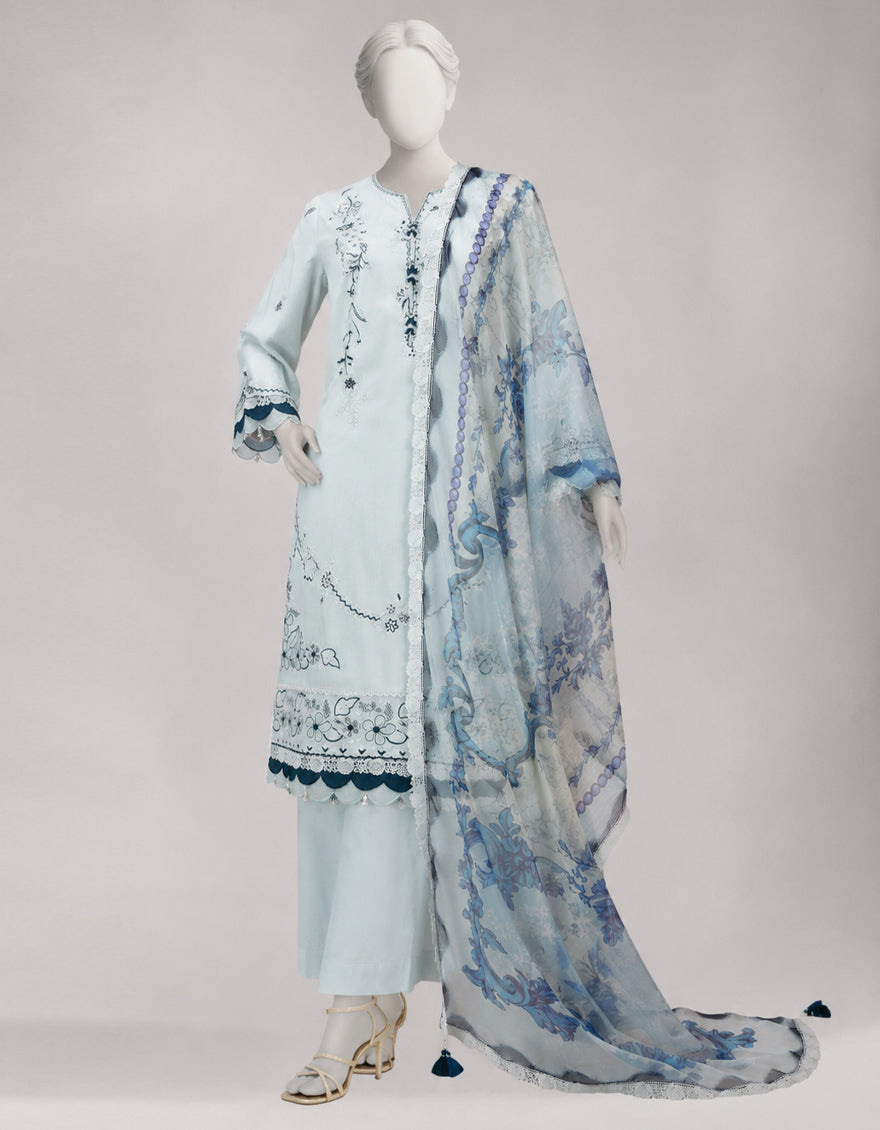 Lawn Sky Blue Unstitched Suit - J. Junaid Jamshed